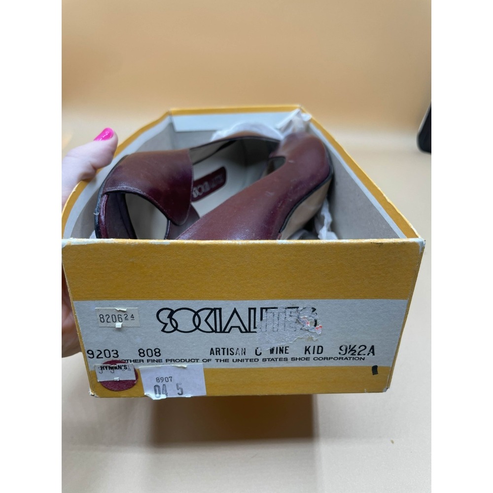 Vintage 80s 90s Socialites Artisan Wine Kid Leather‎ Peep Toe Pumps Size 9.5 AA